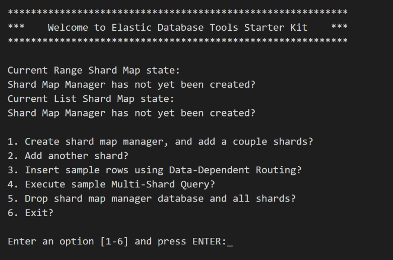 Screenshot des Java Client Library Elastic Database Tools Starter Kit.