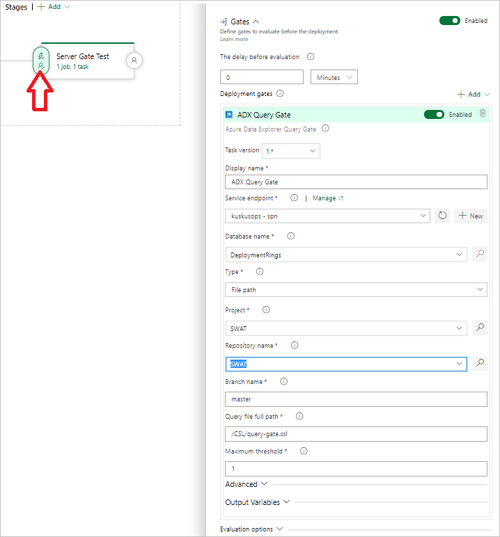 Screenshot, der zeigt, wie man eine Server-Gate-Aufgabe auswählt.