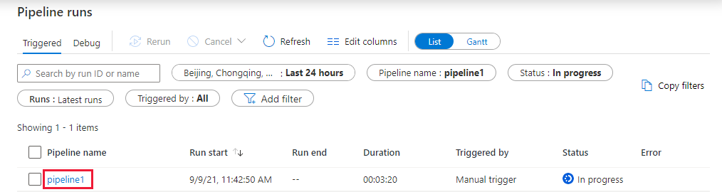 Screenshot, der zeigt, wie man die Pipeline überwacht