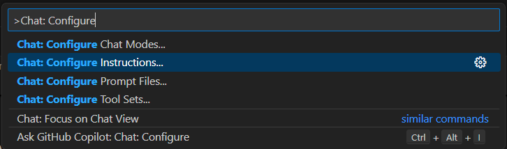 Screenshot der Eingabe in der befehlspalette Visual Studio Code.