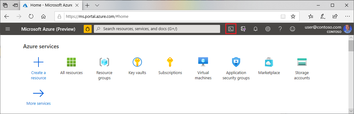 Öffnen Sie Cloud Shell über das obere Menü im Azure-Portal.
