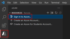 Screenshot, der zeigt, wie Azure Tools aussieht, wenn Sie nicht angemeldet sind.