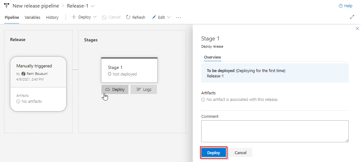 Screenshot der Warteschlange und Bereitstellen des Docker-Images.
