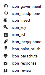 , icon_insect icon_key, icon_list, icon_megaphone, icon_paint_brush  icon_parachute, icon_response, icon_review, icon_ribbon, icon_sticky_note icon_star