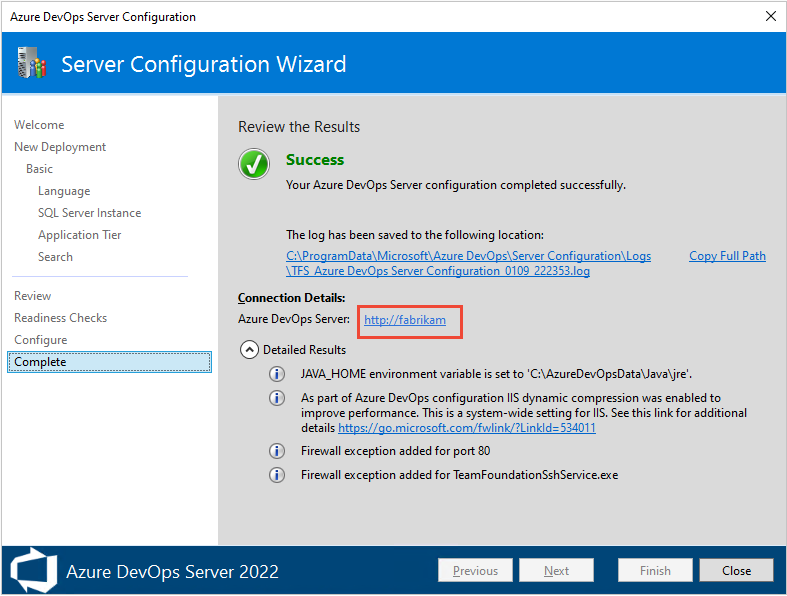 Screenshot des Server-Konfigurationsassistenten, Seite 