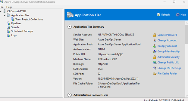 Screenshot der Anwendungsebenen-Zusammenfassung für NT Authority Local Service.