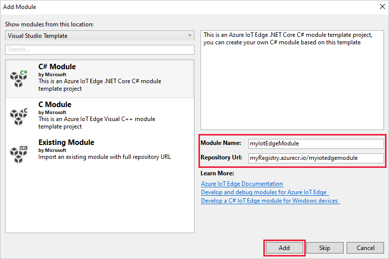 Screenshot von Auswahlmöglichkeiten zum Hinzufügen einer Anwendung und eines Moduls zu einer Visual Studio solution.