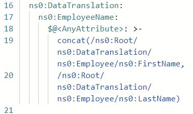 Screenshot zeigt den Codebereich mit der Funktion Textkette mit mehreren Eingaben und einer einzelnen Ausgabe.