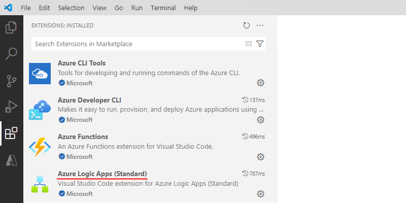 Screenshot: Visual Studio Code mit installierter Azure Logic Apps (Standard)-Erweiterung.