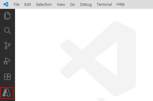 Screenshot mit Visual Studio Code, Aktivitätsleiste und dem ausgewählten Azure-Symbol.