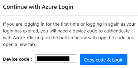 Screenshot, der zeigt, wo Sie den Gerätecode kopieren und sich anmelden müssen.