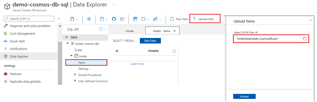 Hochladen in die Azure&nbsp;Cosmos&nbsp;DB-Sammlung