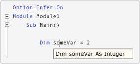 Screenshot der IntelliSense-Ansicht, wenn Option Infer aktiviert ist.