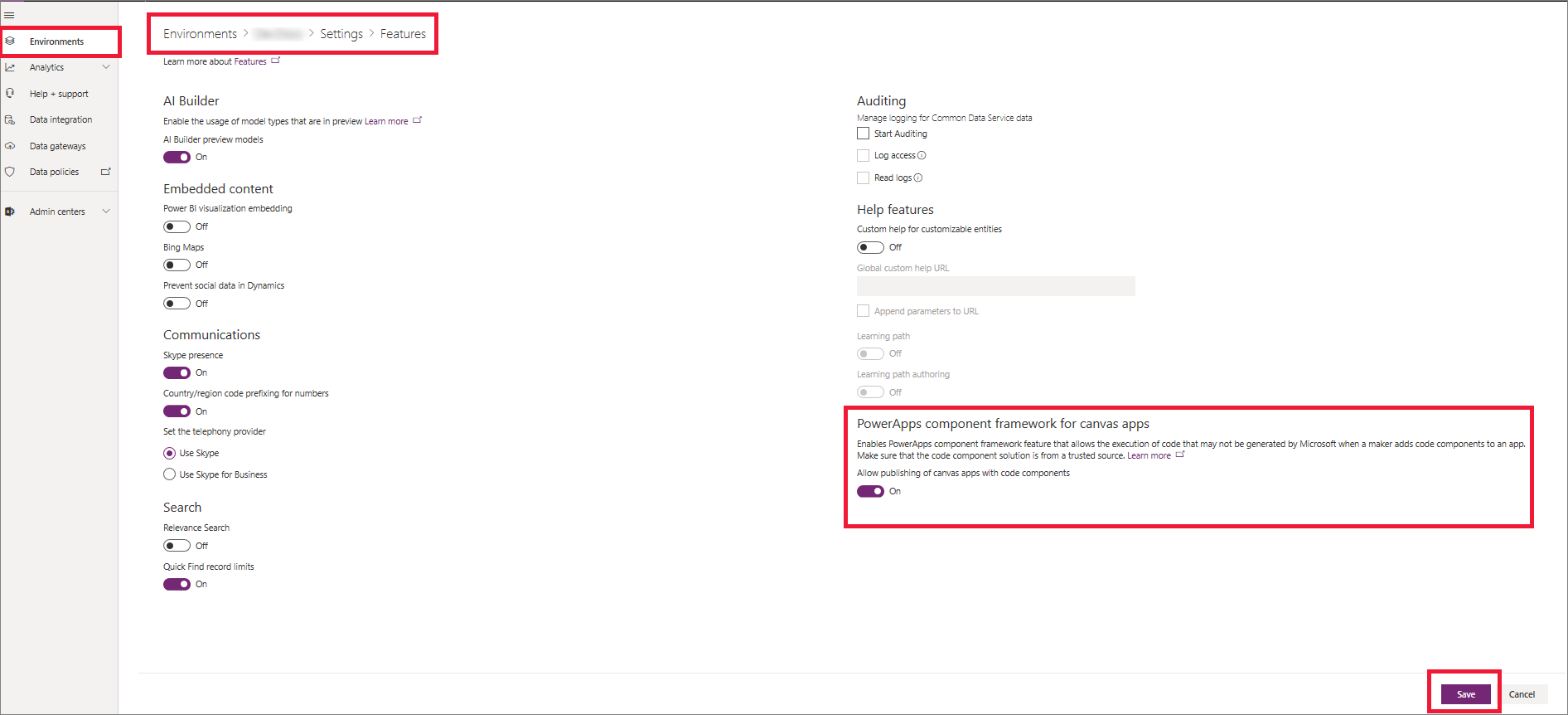 Aktivieren Sie das Power Apps-Komponentenframework.
