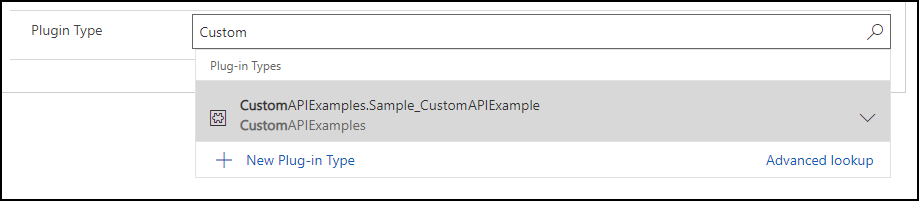Legen Sie den benutzerdefinierten API-Plug-In-Typ-Nachschlagevorgang fest.