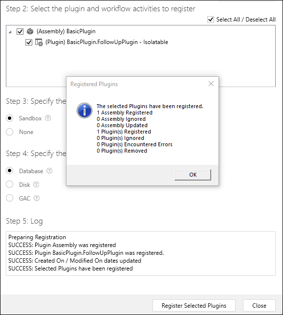 Bestätigungsdialogfeld für registrierte Plug-ins.