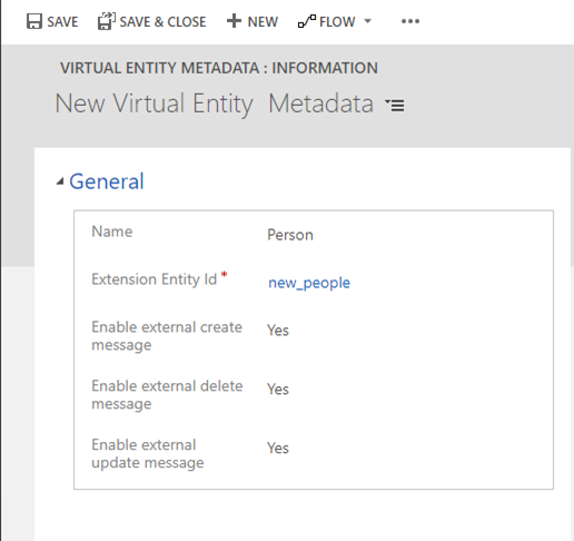 Form für virtuelle Entitätsmetadaten.