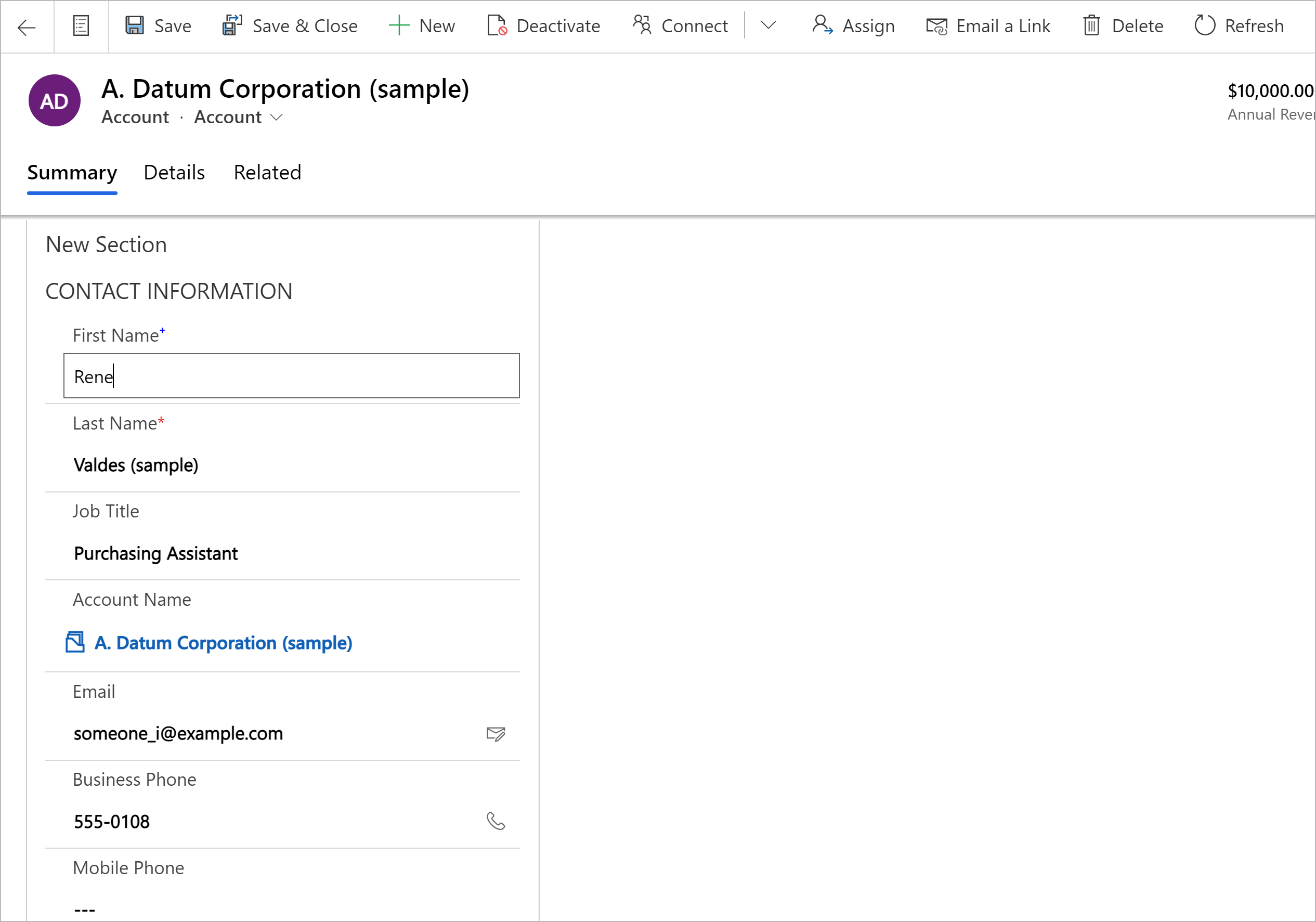 Ein Formularelement wurde zu einer bestehenden Registerkarte hinzugefügt.