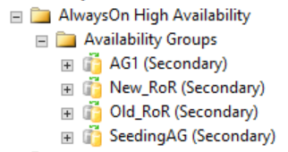 Screenshot aus SQL Server Management Studio eines sekundären Replikats.