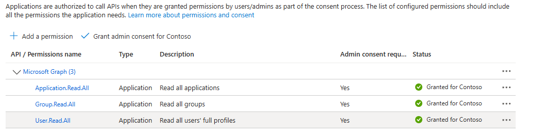 Screenshot, der zeigt, wie Sie die Zustimmung im Azure-Portal erteilen.