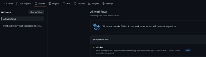 Screenshot des GitHub-Aktionsworkflows.