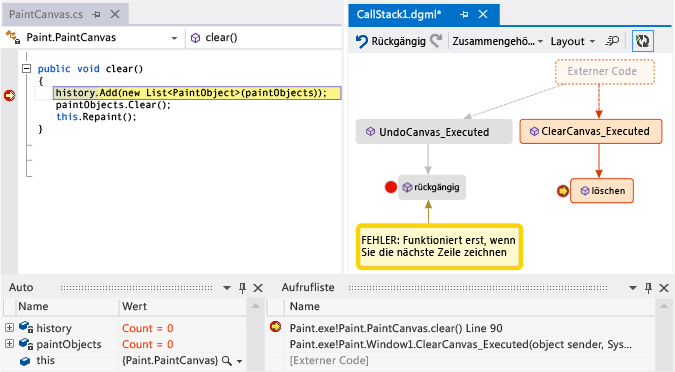 Aktualisieren der Codekarte mit dem nächsten Anrufstapel