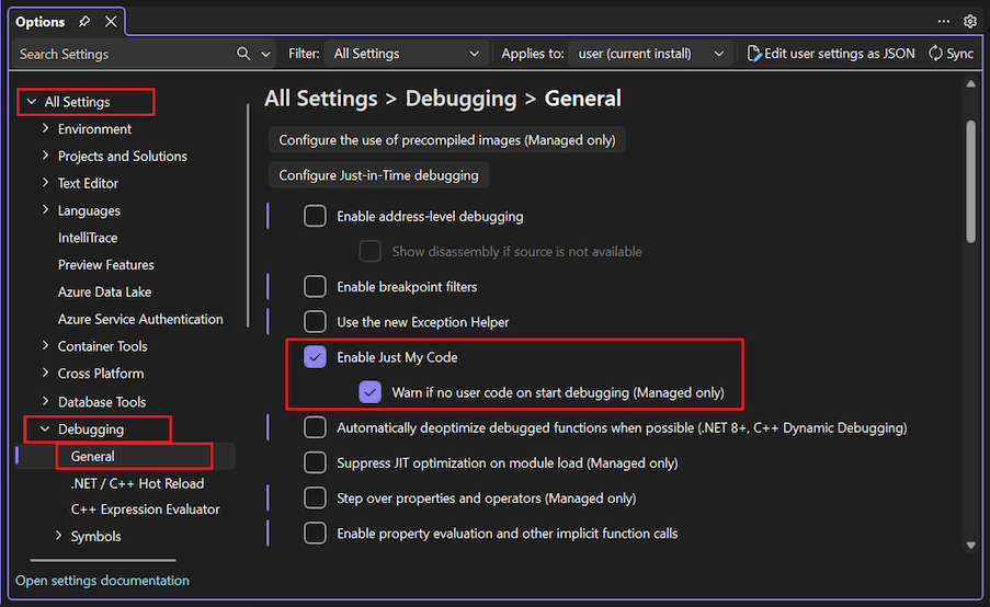 Screenshot, der zeigt, wie Die Option 