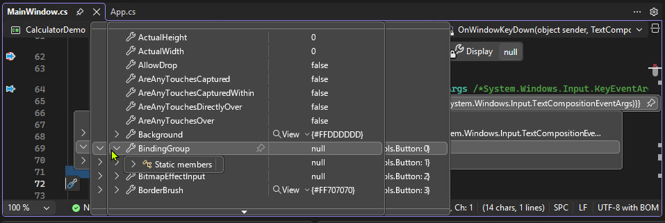 Screenshot, der zeigt, wie die Objektstruktur in Visual Studio erweitert wird.