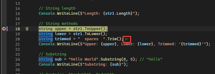 Screenshot des Visual Studio Debuggers, das die Schaltfläche 