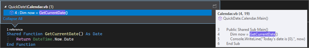 Screenshot, das CodeLens in Visual Studio 2022 zeigt.
