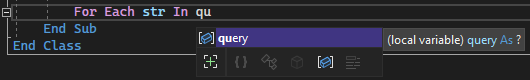 Screenshot des IntelliSense-Wortabschlussfensters für das Wort 