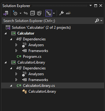 Screenshot von zwei Projekten im Projektmappen-Explorer.