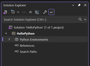 Screenshot der Standardumgebung im Projektmappen-Explorer in Visual Studio.