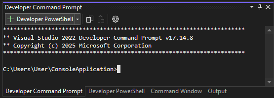 Screenshot: Bereich des Visual Studio-Terminals mit mehreren Registerkarten.