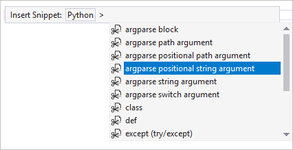 Screenshot, der zeigt, wie Sie einen Codeausschnitt über den Befehl 