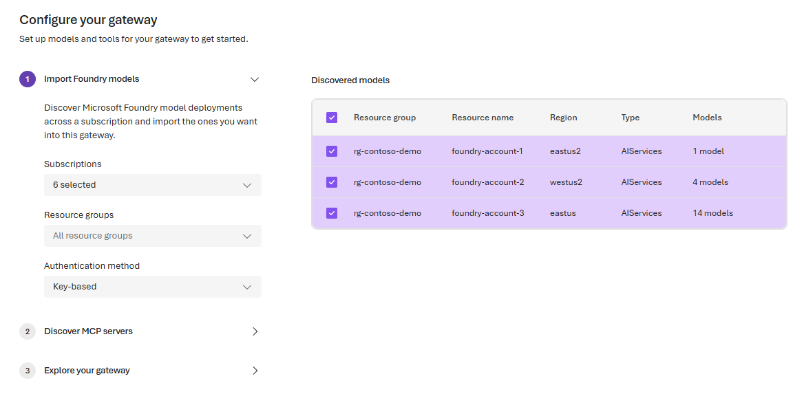 A screenshot showing multiple Foundry accounts selected with models to import.