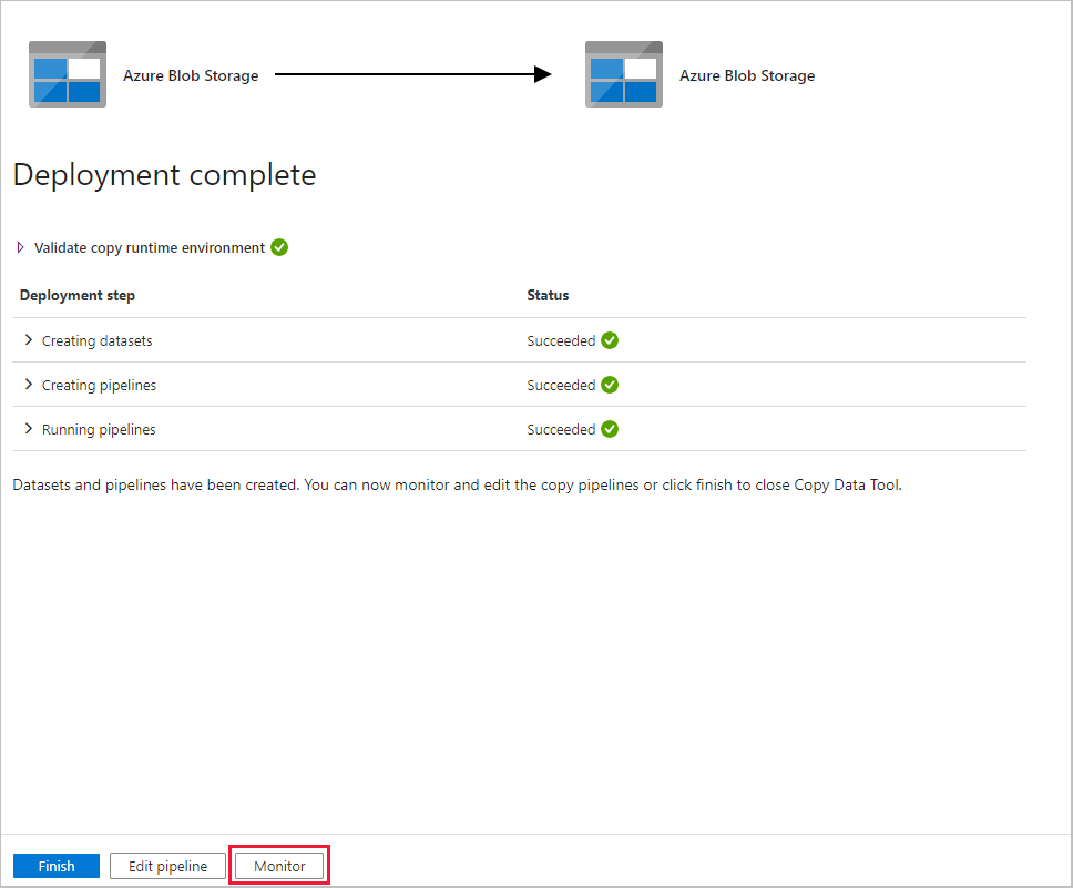 Screenshot of the page that that shows a completed deployment.