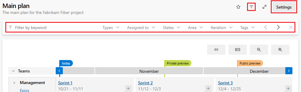 Screenshot of Delivery Plans title and settings button.