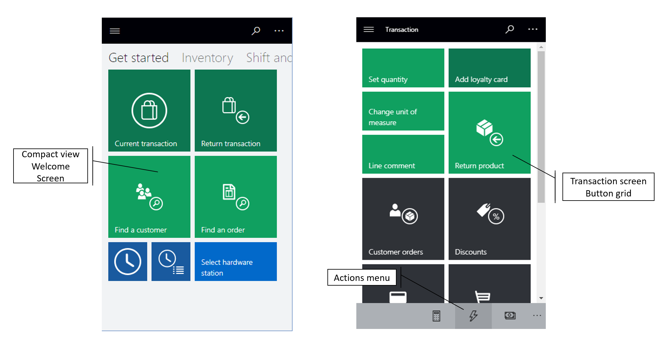 Screenshot of Compact layout button grids.