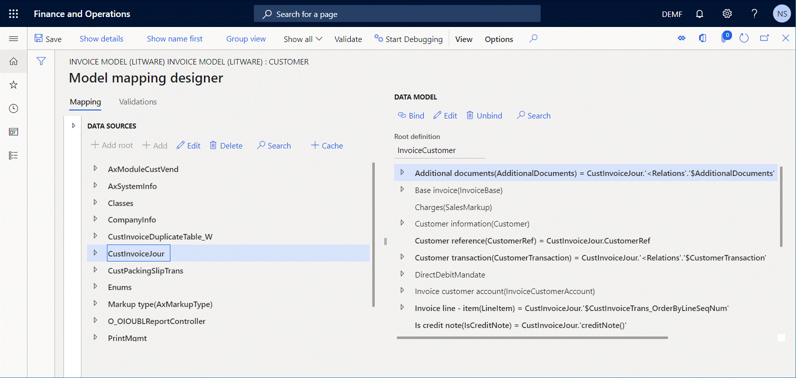 Screenshot of the Model mapping designer page.