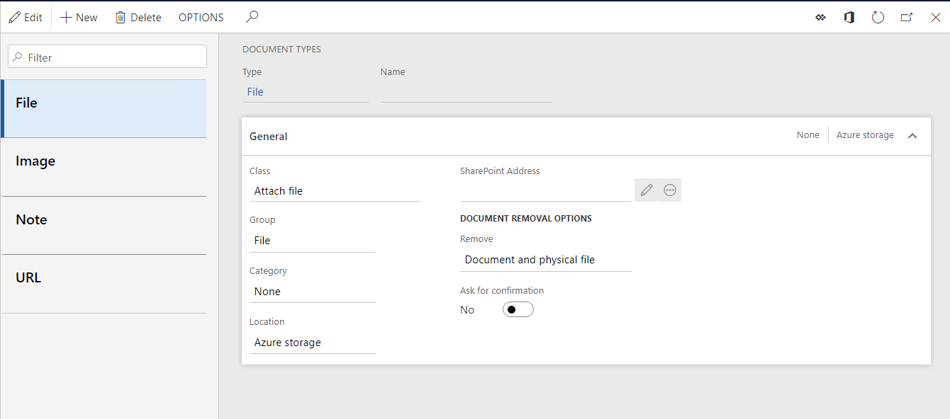Screenshot of the Document types page.