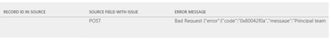 Screenshot of the Bad Request error message.