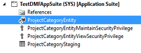 Screenshot of new project artifacts in Visual Studio after completing the Data Entity wizard.