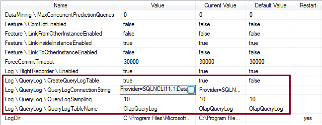 Query log settings in Management Studio Query log settings in Management Studio