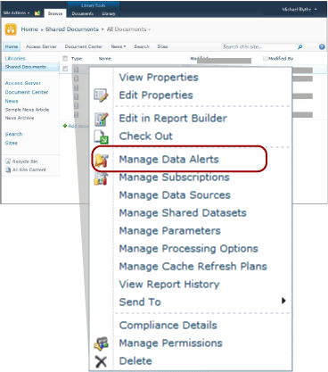 Open Alert Manager from report context menu Open Alert Manager from report context menu