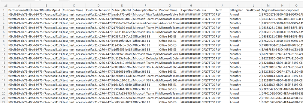 Export NCE subscriptions CSV file output Export NCE subscriptions CSV file output