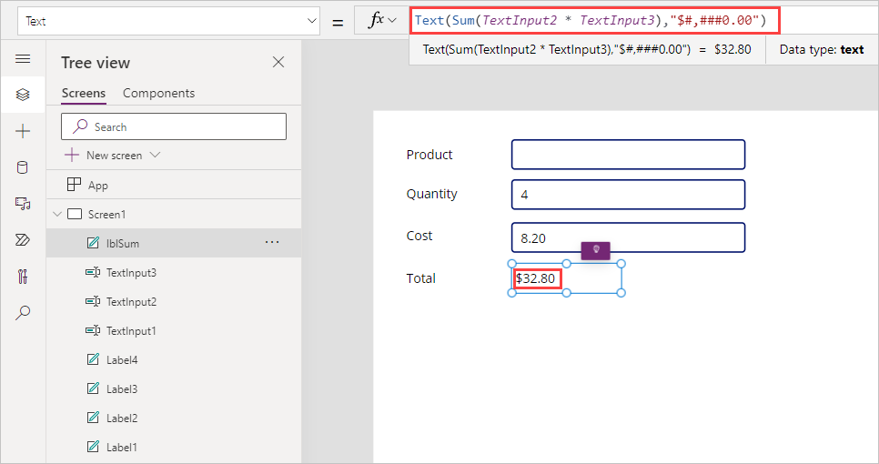 Screenshot showing the modified formula with $32.80 displayed next to the total.