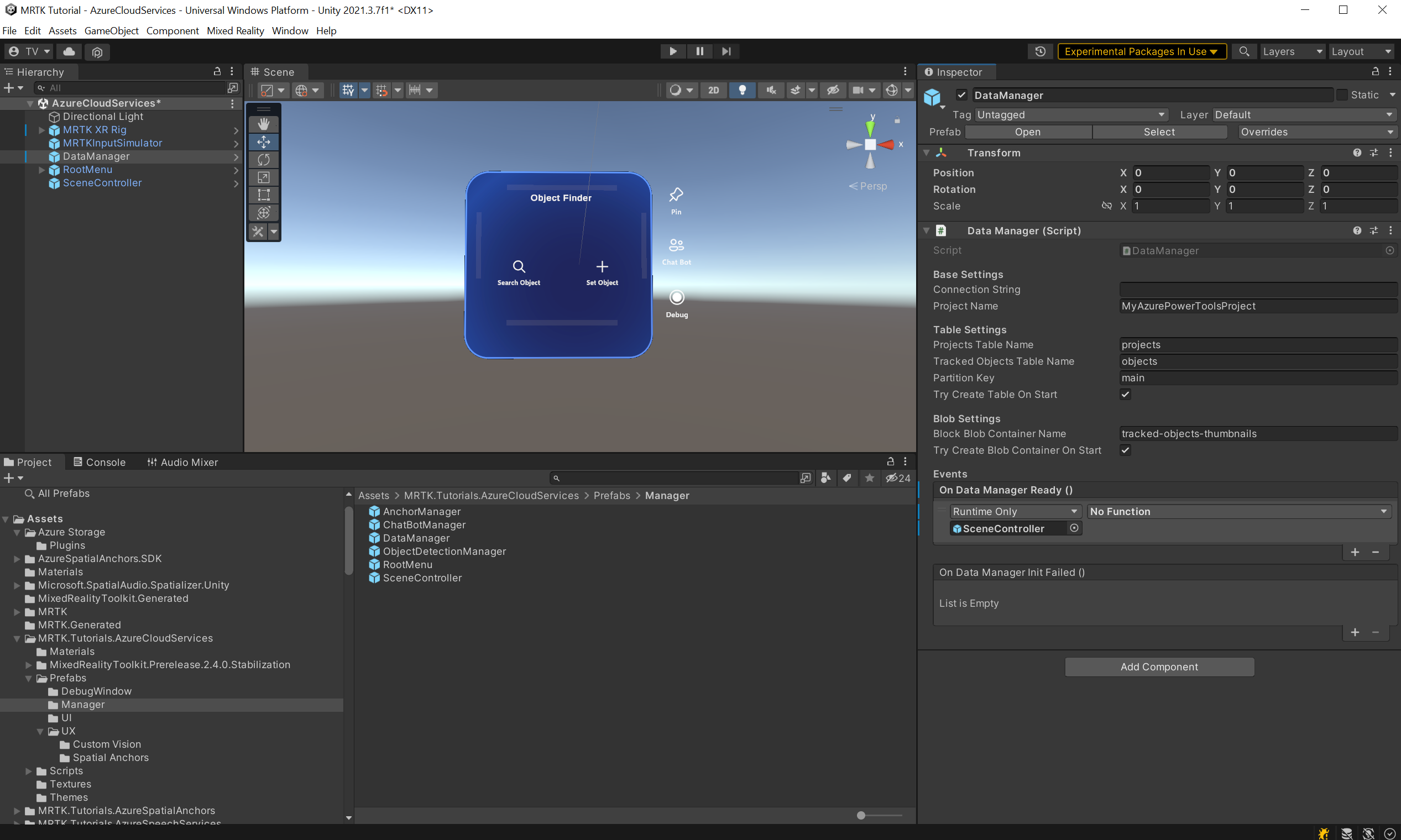 Screenshot of Unity with DataManager event listener added.