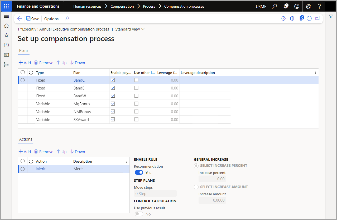 Screenshot of the Set up compensation process page in Human Resources.