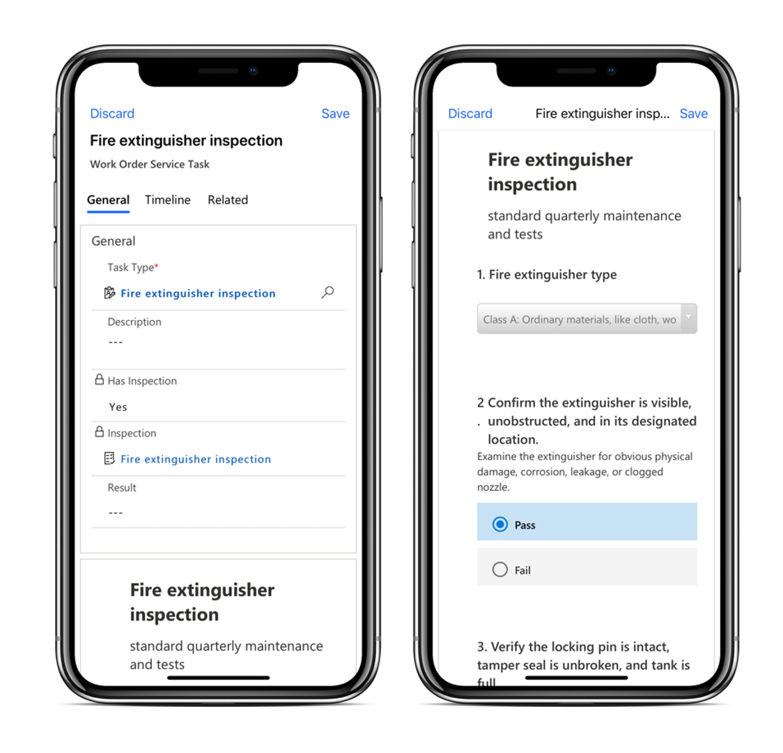 Screenshot of the Work Order Service Task, showing the General tab and inspection.